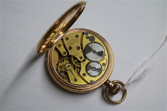 A 20th century 9ct gold JW Benson open face pocket watch, in JW Benson fitted box.